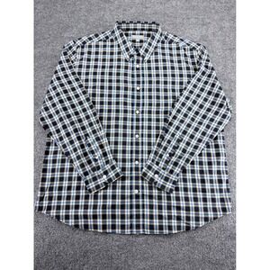 Ash & Erie Mens XL Standard Plaid Button Down Shirt Navy Blue Yellow Long Sleeve